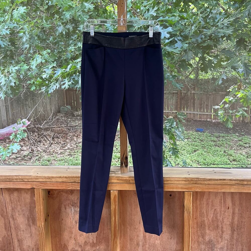 Club Monaco Women's Matalin Pant Deep Blue Black Leather Trim Size 4. NEW!